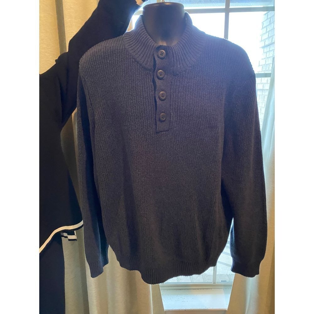 G.H. Bass & Co. Men's Blue Knit Sweater Button Collar Cozy Winter Pullover XXL